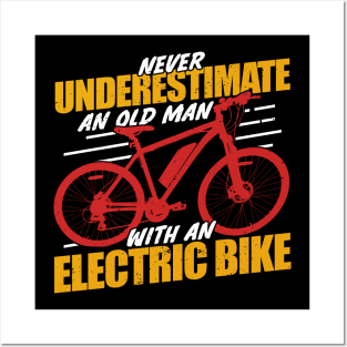 Electric Bike E-Bike Bicycle Cyclist Old Man Gift Posters and Art